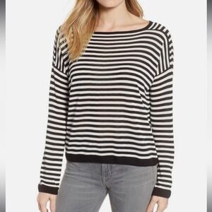 Eileen Fisher Black and White Striped Knitted Long Sleeve Sweater